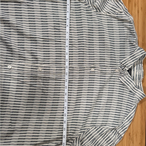 🌿 French Connection Men's Shirt XL Cream Navy Striped Linen Blend Short Sleeve - Picture 4 of 6